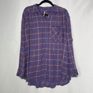 Free People Womens Break My Stride Button Down Shirt Purple Size Large
